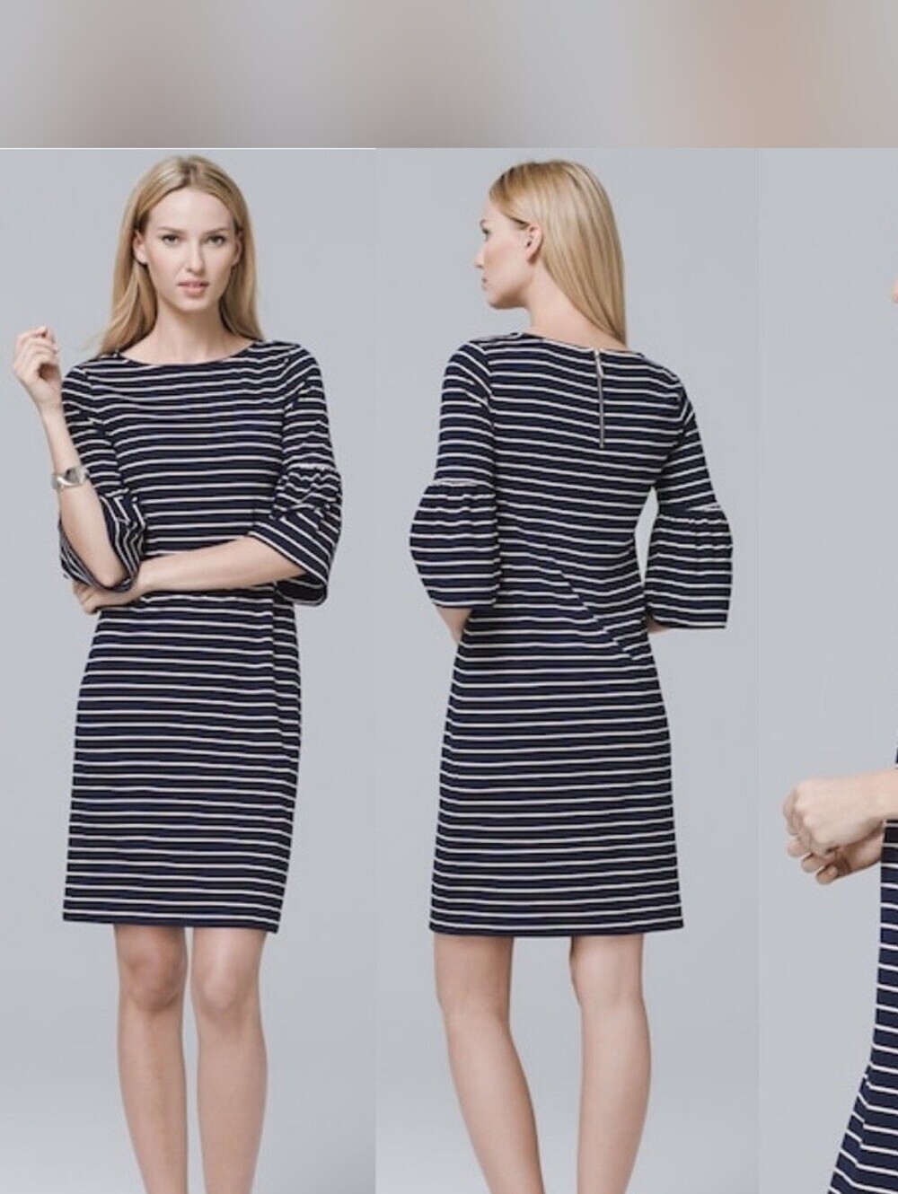 White House Black Market Navy and White Striped Blouse, SIZE SMALL